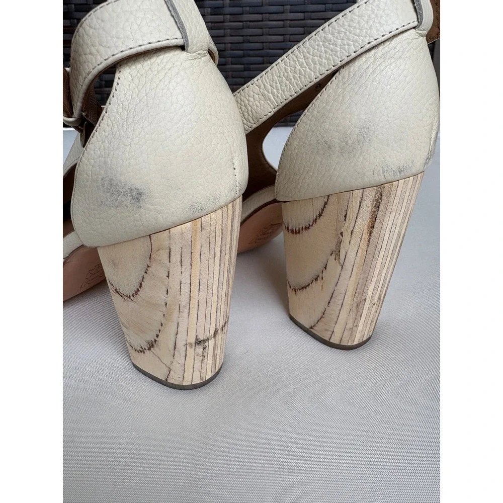 Fortress of Inca Adriana Block Heel Pump Women 38 Cream Leather‎ Cutout Boho